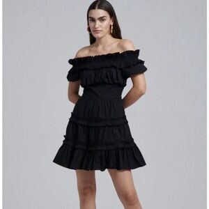 Anthropologie Love the Label Black Off-Shoulder Mini Dress